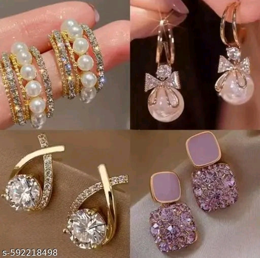 Combo of 4 Trendy Korean Earrings Studs for Women and Girls Trendy Korean Style Earrings for Women
