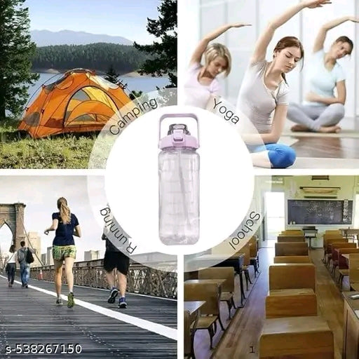2L Motivational Water Bottle with Time Marker Transparent, Leak-Proof, and Break-Proof Office, School, College,Travel Bottle BPA-Free Sport Bottle(PINK)