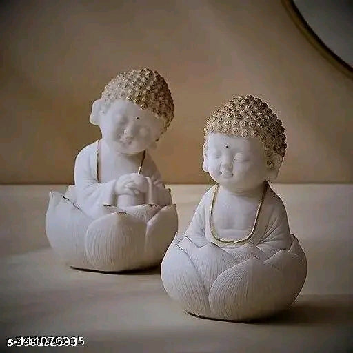 Cute Buddha Figurines Set of 2 Marble Living Room/Bedroom/Home/Office House/Desk & Car