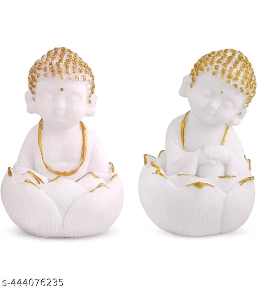Cute Buddha Figurines Set of 2 Marble Living Room/Bedroom/Home/Office House/Desk & Car