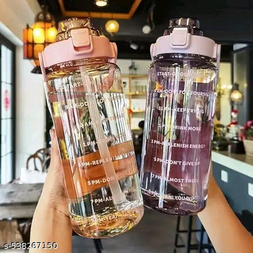 2L Motivational Water Bottle with Time Marker Transparent, Leak-Proof, and Break-Proof Office, School, College,Travel Bottle BPA-Free Sport Bottle(PINK)