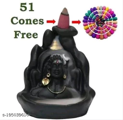 "MORATER" Handcrafted Lord Adiyogi, Mahadev, Shiv Adi Shankara | Backflow Cone Incense Holder | Shiv Decorative Showpiece with 101 Free Smoke Backflow Incense Cone