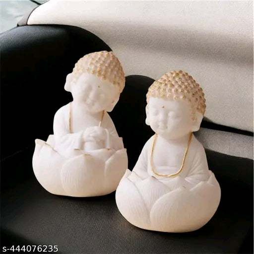 Cute Buddha Figurines Set of 2 Marble Living Room/Bedroom/Home/Office House/Desk & Car