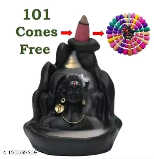 "MORATER" Handcrafted Lord Adiyogi, Mahadev, Shiv Adi Shankara | Backflow Cone Incense Holder | Shiv Decorative Showpiece with 101 Free Smoke Backflow Incense Cone
