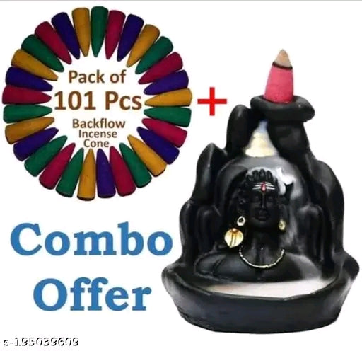 "MORATER" Handcrafted Lord Adiyogi, Mahadev, Shiv Adi Shankara | Backflow Cone Incense Holder | Shiv Decorative Showpiece with 101 Free Smoke Backflow Incense Cone